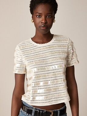 NWT JCREW Sequin Crochet Short Sleeve Top Size Medium